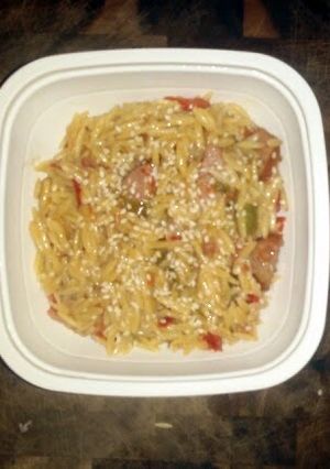 A picture of Thai Pasta with Sausage and Peppers.