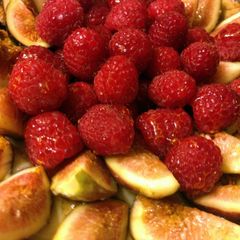 A picture of Raspberry and fig custard tart.