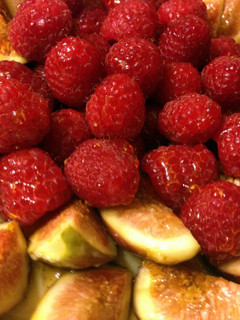 A picture of Raspberry and fig custard tart.