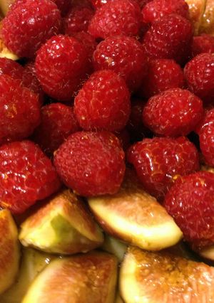 A picture of Raspberry and fig custard tart.