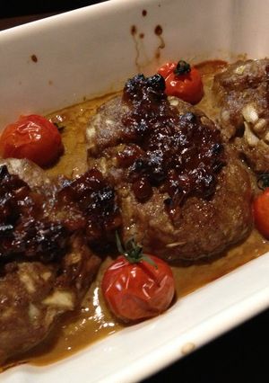 A picture of Japanese Style Hamburger Steaks with Kinzanji Miso and Horseradish.