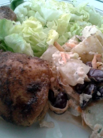 Easy Way Prepare Roast chicken leg with apple and blue cheese potato salad. the Can Spoil the Tongue Makes you drool