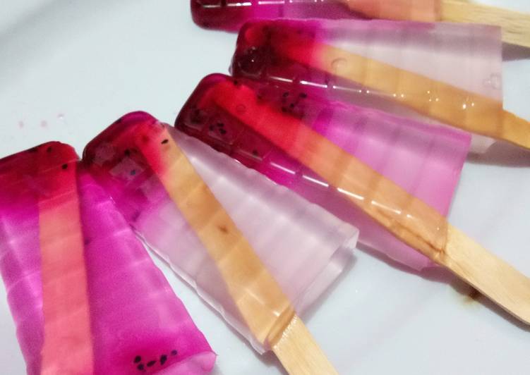 Resep masakan Jelly Stick Buah Naga | Langkah Membuat Jelly Stick Buah Naga Yang Enak dan Simpel