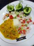 Boiled Daal Masoor with plain rice and Salad