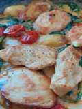 Pollo con papas a la crema con cherry y espinaca 🍅🌱