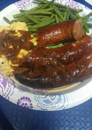 A picture of Bangers and Mash, chickpea.