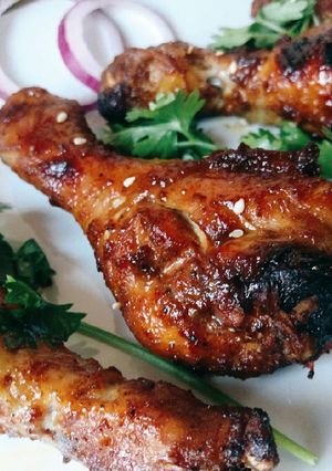 A picture of Sweet sticky oven baked drumsticks.