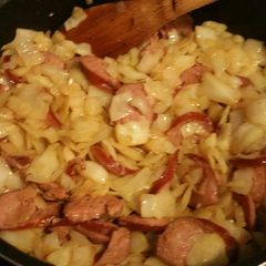 A picture of Fried Cabbage with Kielbasa.