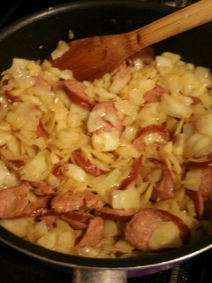 A picture of Fried Cabbage with Kielbasa.