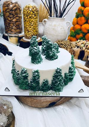 عکسی از دستور تزیین کیک اسفنجی زمستونی