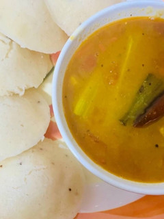 A picture of Rava idli sambhar.