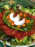 Salade de tomates tricolores à la laitue rougette et mozzarella di buffala
