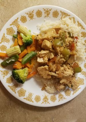 A picture of Vegan Teriyaki Tofu with Rice.