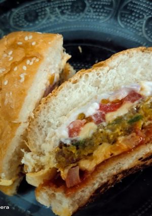 A picture of Sabudana tikki double cheeseburger.