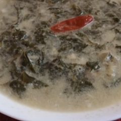 Manathakkali keerai saaru/Black nightshade soup A picture of Manathakkali keerai saaru/Black nightshade soup.
