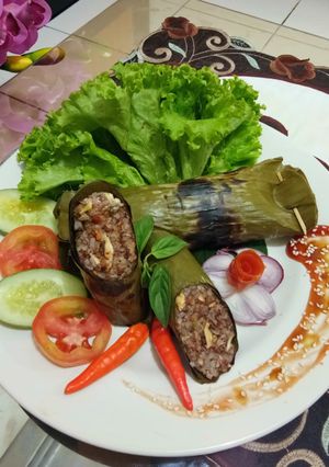 Foto resep Nasi merah pepes ayam