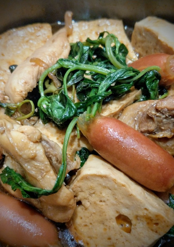 塔香燒雞腿+燙皇宮菜（無油煙版本） 的食譜成品照片