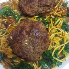 A picture of Pasta, Kale and Chorizo Burger.