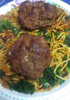 A picture of Pasta, Kale and Chorizo Burger.