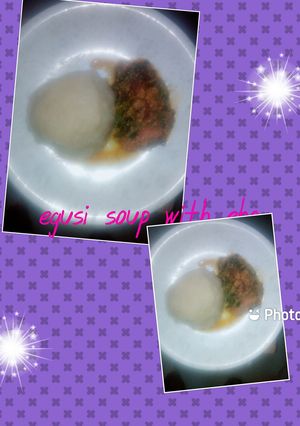 A picture of Egusi soup and eba.