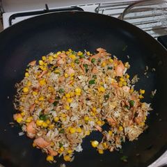 A picture of Salmon Fried Rice.