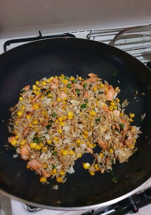 A picture of Salmon Fried Rice.