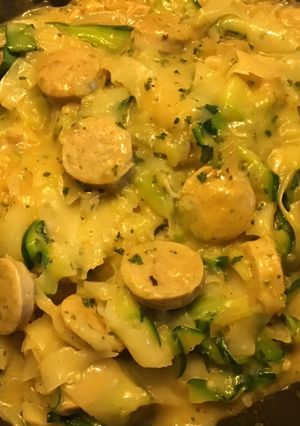 Une photo de Tagliatelles de panais et courgettes aux saucisses de Thuringe