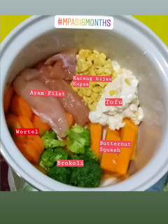 Foto resep MPASI 6 bulan Ayam,Tofu,Butternut,kacang hijau,brokoli