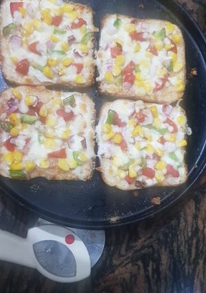 A picture of Bread pizza-simple recipe for pizza lovers in lockdown.