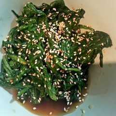 A picture of Spinach salad (green salad atau gomae salad).