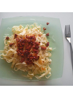 Una foto de Tagliatteles con chorizo