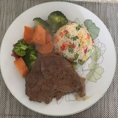 A picture of Beef Shoulder steaks with veggies.