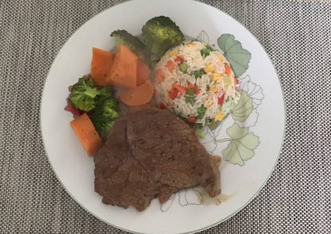 Beef Shoulder steaks with veggies