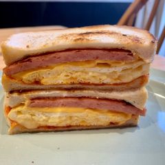 A picture of Filthy breakfast toast, South Korea street food style.