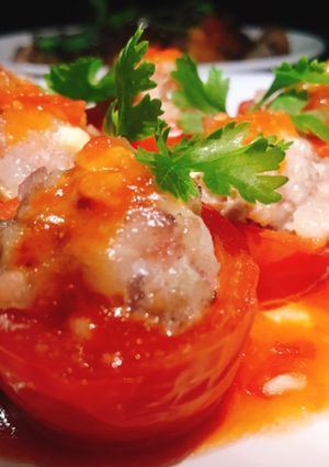 Hình của món Cà chua nhồi thịt hấp.