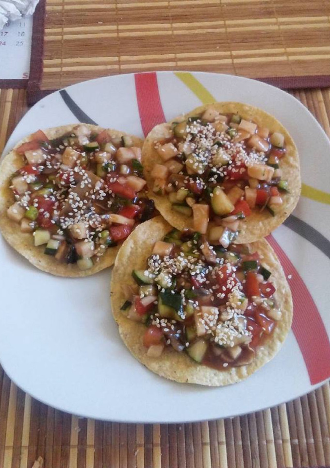 Una foto de Tostadas de ceviche vegetariano