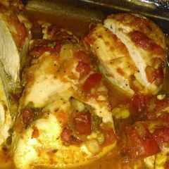 A picture of Spicy, salsa baked chicken.