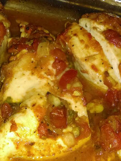 A picture of Spicy, salsa baked chicken.