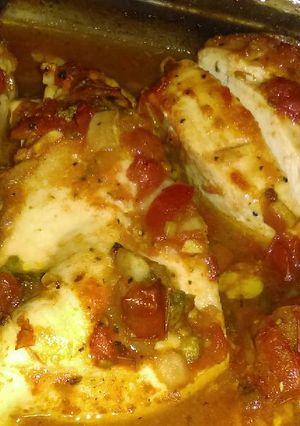 A picture of Spicy, salsa baked chicken.