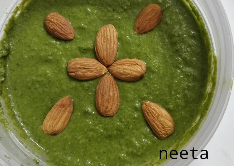 Simple Way to Prepare Speedy Coriander Almond green Chutney