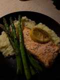 Grilled Lemon Pepper Salmon, Mashed Potatoes and Asparagus