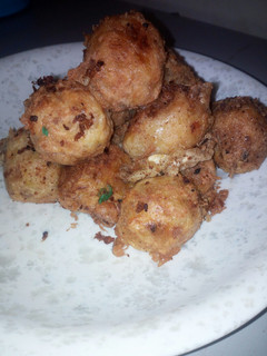 A picture of Yam potatoes meat ball.
