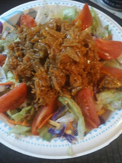 A picture of Salad with Buffalo Pulled Pork.