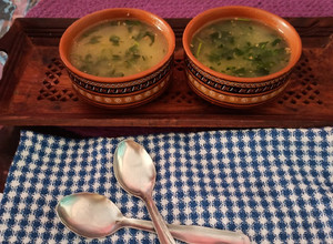 A picture of Moong dal Spinach shorba.