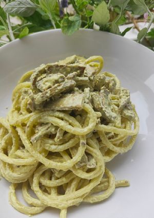 Foto di Spaghetti alla carbonara vegan con tofu
