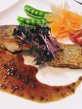 Sea Bream Pan Fried in Butter with Balsamic Vinegar and Yuzu Pepper Sauce