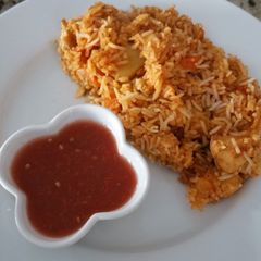 A picture of My own version of Biryani ( with chicken & veggies).
