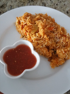 A picture of My own version of Biryani ( with chicken & veggies).