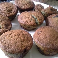 A picture of Banana Berry muffins with Chocolate Chips.