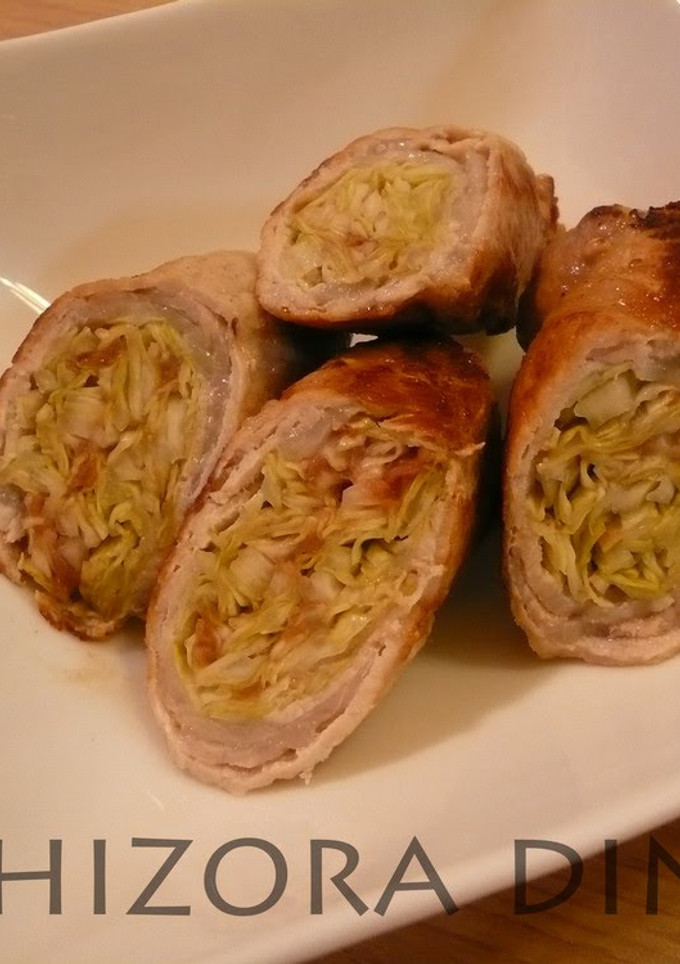 A picture of Pork Wraps with Umeboshi and Cabbage.